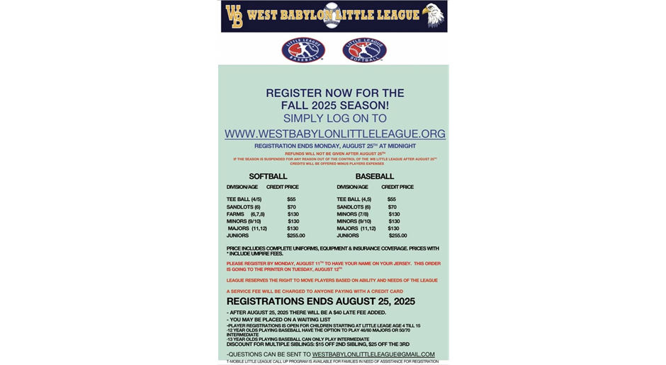 Fall 2025 Registration Info